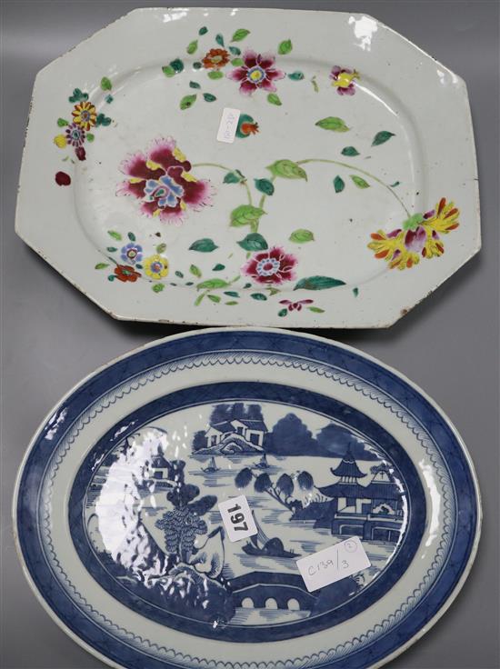 A Chinese platter and a Chinese export dish largest 38cm wide